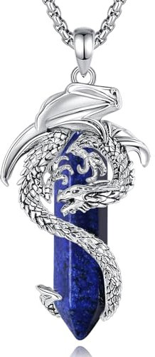 EUDORA Harmony Ball Wikinger Drachen Lapislazuli Kette für Damen Herren, Vintage Drachen Lapislazuli Halskette Anhänger Amulett Energie Schmuck Geschenk für Frauen Herren Papa Mutter, 20 +24