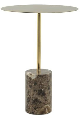 Qiyano Beistelltisch Tereo Beige - Runder Marmorfuß, Glasplatte - Wohnzimmer, Lounge, Sofatisch, Couchtisch, Kleiner Tisch, Stilvoll, Modern