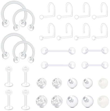 Briana Williams 30Stk Acryl Retainers Klares Piercing Schmuck 14/16/20G Nase Lippe Labrett Cartilage Zunge Diath Helix Tragus Septum Ringe Stud Bar