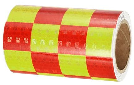 PATIKIL Nastro Riflettente, 1 Rotolo 10 Ft x 4 Adesivo Impermeabile Alta Visibilità Attenzione Avvertimento Nastro Sicurezza Riflettente per Auto, Quadrato Giallo Rosso Fluorescente