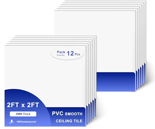 IMXPW Smooth Drop Ceiling Tiles 2ft x 2ft - Waterproof, Fire-Rated, Easy Drop-in Installation - Premium PVC to Prevent Breakage - Ceiling Tiles 24 x 24, 12-Pack Cover 48 Sq. Ft, White
