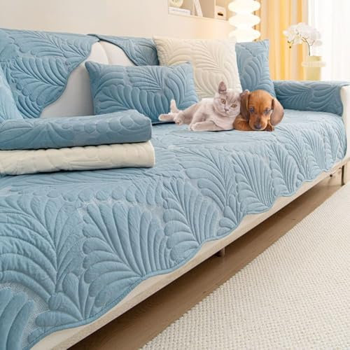 DMBAOD Sofabezug, weicher Luxus-Sofabezug, Rutschfester Sofabezug, geeignet für Liegesessel, Leder für Sofa 1/2/3/4 Sitz/Ecksofa 70 * 240cm blau
