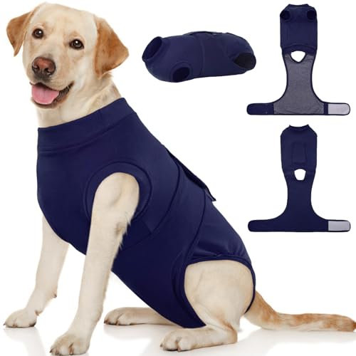 Kuoser Hundebody Nach Op Hündin Hundebody Nach Kastration Rüde Body für Hunde Nach Op, Atmungsaktiv Body Hunde Nach Op Rüde Op Body Hund Kastration Hündin, E-Halsband Alternative für Hund, Blau L