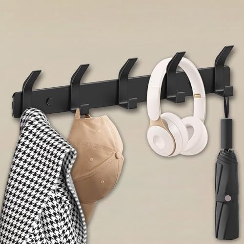 QMAHA Ganci Appendiabiti da Parete Moderno, Attaccapanni da Muro Appendiabiti in Metallo Ganci Attaccapanni da Muro Appendiabiti per Cameretta, Ingresso, Cucina, Bagno (5-Ganci, Nero)