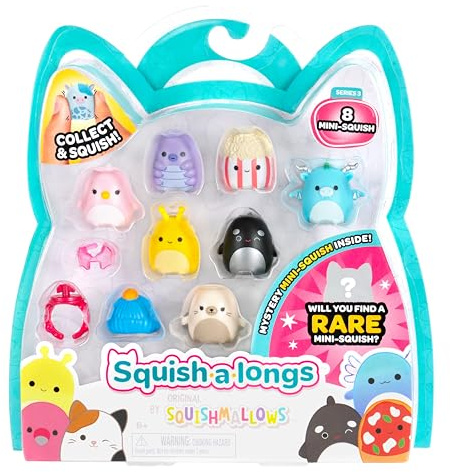 Squish-a-longs 8-Pack - Series 3 - (8) 1 Mini-Squish with 2 Accessories, Ring, Collectors Guide - Collect, Trade, Play