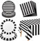 PIXHOTUL 61 Stück Schwarz und Weiß Gestreift Party Supplies Schwarz und Weiß Teller und Servietten Set mit Pappteller Servietten Gestreifte Tischdecke für Geburtstag Baby Dusche Serviert 20