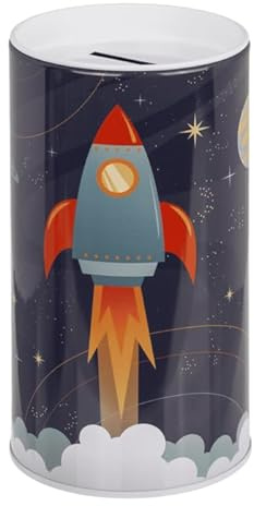 Dekorative Spardose aus Metall mit Motiv Astronaut oder Weltraumrakete, abnehmbarer Deckel, 15 x 8 x 8 cm (Weltraumrakete)