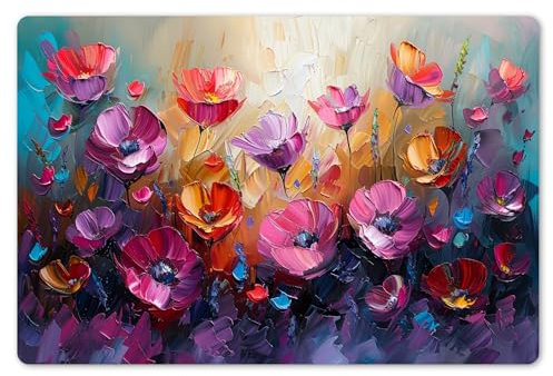 KitchenYeah© Platzsets Abwaschbar 6-Teilig 45x30 cm Tischsets Platzdeckchen Platzset Unterlage Tischset Esstisch Edle Tischunterlage Placemat Blumen - Lila - Farbenfroh - Handbemalt - Kunst