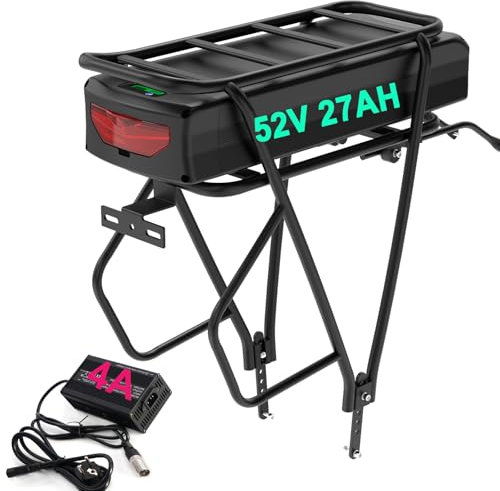 52V Ebike Batterie avec Porte-Bagages 27AH étui étanche Lithium-ION Battery vélo électrique pour kit de Conversion 48V 52V 250W-2000W