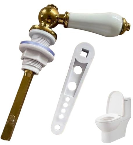 Gold Toilet Handle, Heavy Duty Toilet Flush Handle Replacement with Plastic Lift Rods, Suitable for Most Water Tanks, Flush