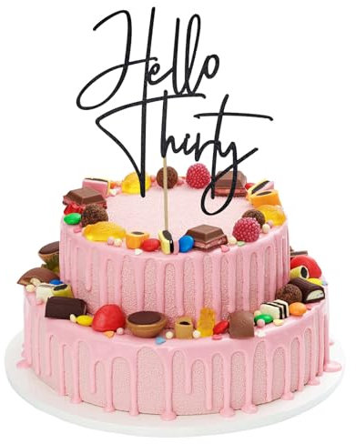 30 Geburtstag Cake Topper,Cake Topper 30 Geburtstag Schwarzer Glitzer Hello Thirty Party-Dekoration Zum Geburtstags JubiläUm für Frau Mann