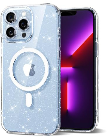 Svanove for iPhone 13 Pro Case Clear Glitter Compatible with Magsafe, Sparkly Bling Transparent Slim Thin Magnetic Mag Safe Case Cute, Girly Aesthetic Glittery Shiny Sparkle Rubber for Women Girls