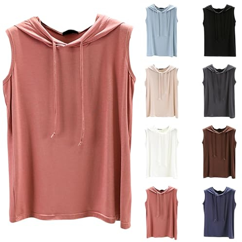 Camiseta sin mangas para mujer con capucha, camiseta deportiva sin mangas, color sólido, sin mangas, sudadera con capucha, informal, para gimnasio, ropa de verano, para adolescentes y niñas, Blanco, L