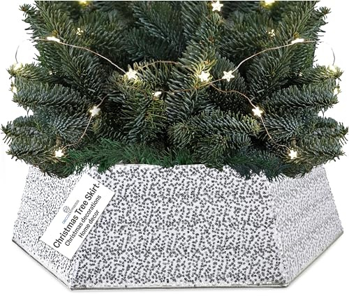 DECO EXPRESS Falda para Arbol de Navidad con Lentejuelas 68x85 cm, Cubre Árbol Navidad Hexagonal con Cierre de Velcro, Decoración Navideña para Hogar (Lentejuela Plata)