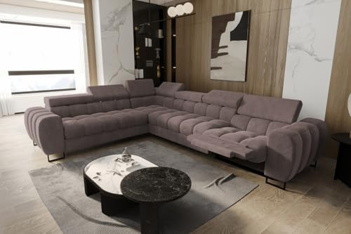 Friderik Ecksofa Aspen Max Relax 330×260 cm mit Schlaffunktion & Relax, Terra Stoff - verstellbare Kopfstützen - Liegefläche 117x190 cm (Braun, Links)