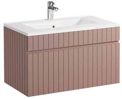Vente-unique-Mueble de baño Flotante Rosa con Lavabo Empotrado - 80 cm - SATARA