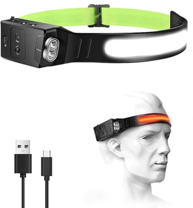 Victoper 2025 Upgraded Rechargeable LED lumilight Head Torch IPX4 Waterproof lumilight with 230° Wide Beam, Motion Sensor, 6 Light Modes, and Blue/Red Light Options for Running, Hiking, Cycling