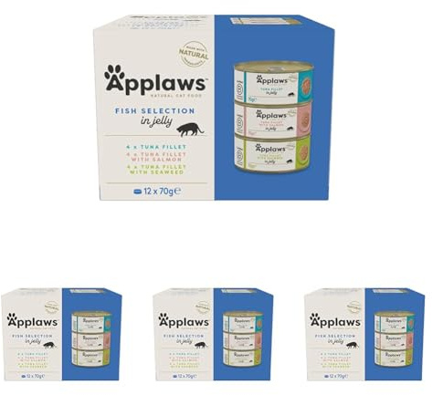 Applaws Natural Wet Adult Cat Food, Fish Selection in Jelly 70g Tin (Pack of 48)