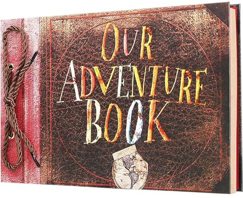 Our Adventure Book Scrapbook Photo Album, Brown Thick Kraft Paper Scrap Book Ideal for Your Scrapbooking Alben Art & Craft Projects, Embossed Words Hard Cover Movie Up Travel for Anniversary, Wedding