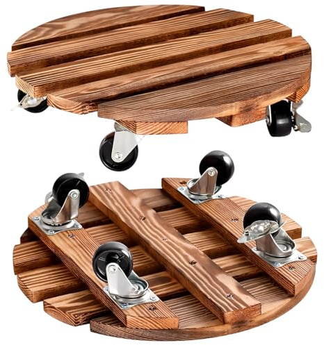 Yeqqzq 2 Pack Wood Plant Caddy with Wheels, 30cm/12inch Heavy Duty Rolling Plant Stand, Planter Caddy Flower Cart, Plant Dolly for Heavy Duty Large Plants Plant Rollers