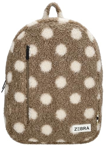 ZEBRA trends - Rucksack Mädchen Plüsch Teddystoff mit Punkten Motiv - Kinderrucksack für Schule Freizeit & Ausflüge - Vordertasche, großes Hauptfach, verstellbare Träger - Taupe
