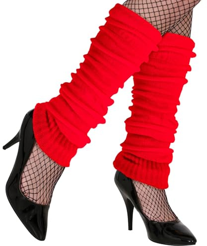 Trendandstylez Beinstulpen Damen Neon Strick Stulpen Beinwärmer in vielen Farben – Ideales 80er 90er Jahre Kostüm Zubehör für Fasching, Karneval, Mottoparty, Aerobic & Tanz Outfits (Rot)
