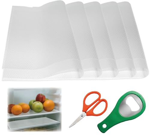 JIUHEEDAMAI 10Pack Fridge Liners, Non Slip Waterproof Drawer Liners | Antibacterial Kitchen Cupboard Liner, DIY Cuttable Washable EVA Fridge Mats for Cupboard Table Drawer (Clear/29cm x 45cm)