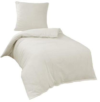Traumschlaf Musselin Bettwäsche Uni – 100% Baumwolle, besonders weich, atmungsaktiv bügelfrei und angenehm leicht für das ganze Jahr – 200x200 cm + 2X 80x80 cm, Creme