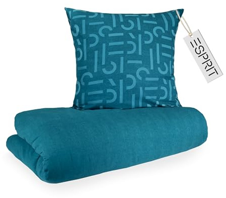 Esprit Flanell Winterbettwäsche 135x200 Baumwolle Petrol blau - Luxus Bettwäsche-Set 2teilig Öko - kuschelig warm & flauschig - 135 x 200 - Bettwäschebezug & Kopfkissenbezug 80x80cm - Weihnachten
