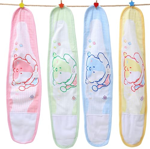 Vistnale Lot de 4 bandes de nombril pour bébé, couverture cordon ombilical doux dessin animé pour nouveau-né avec 4 couleurs, bande ventre pour garçon et fille 0 à 12 mois | Soulagement des gaz co