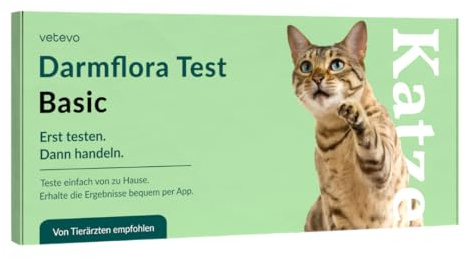 vetevo Darmflora Test Basic Katze - 7 Schlüssel-Bakterien & pH-Wert | Dysbiose-Index & Bakterienprofil, erkennt Auslöser von Juckreiz & Hautproblemen, ideal nach einer Antibiotikagabe