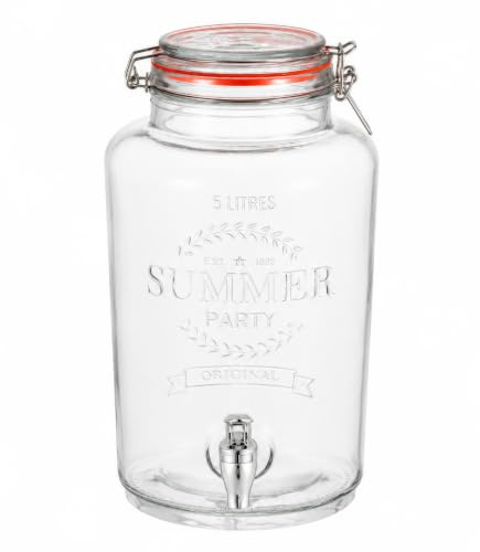 BLUE BAZAAR 5-Litre Glass Beverage Dispenser with Stainless Steel Tap – Airtight Storage Jar for Lemonade, Iced Tea, Sangria, Cold Brew Coffee & Infused Water – Perfect for Parties & Home Use