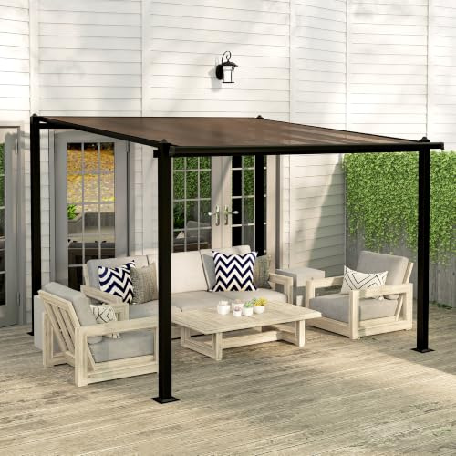 Outsunny Pergola Jardin extérieur en Aluminium 3 x 3 m Adossée Toit Gris | Toit en Polycarbonate Imperméable, Système De Drainage, Abri Soleil, Tonnelle De Jardin, UPF30+, Terrasse Patio Cour