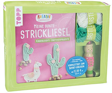 Kreativ-Set Meine bunte Strickliesel: Buch (32 Seiten, 17 x 22 cm, Softcover) mit Strickliesel, Garn (100% Polyacryl) und Bastelfilz. Buch plus Material