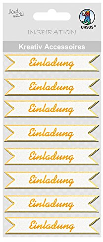 Ursus 564000144 - Kreativ Accessoires, Einladung, gold, 8 Stück, selbstklebend, aus verschiedenen hochwertigen Materialien, zum Verzieren und Dekorieren von Scrapbooking, Karten und Geschenke