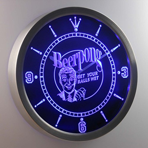 ADVPRO nc0401-b Beer Pong Get Your Balls Wet Bar Neon Sign LED Wall Clock Uhr Leuchtuhr/Leuchtende Wanduhr