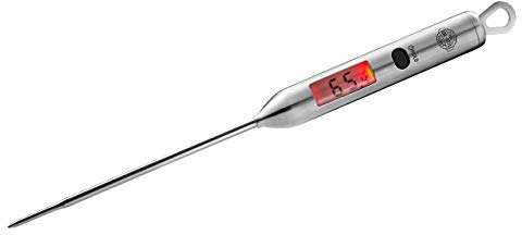 GEFU Digital-Thermometer BBQ – Edelstahl-Thermometer mit Celsius/Fahrenheit-Anzeige, Temperaturbereich -40°C bis 200°C, inkl. Batterien & Aufhängeöse – ideal für Fleisch, Fisch, Grill & Ofen