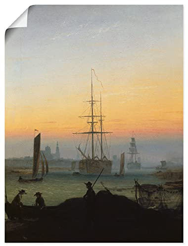 ARTLAND Wanddeko Poster & Kunstdrucke Wandposter 30x40 cm Sonnenuntergang Schiff Boot Docks Hafen von Greifswald Romantik Caspar David Friedrich T7UJ