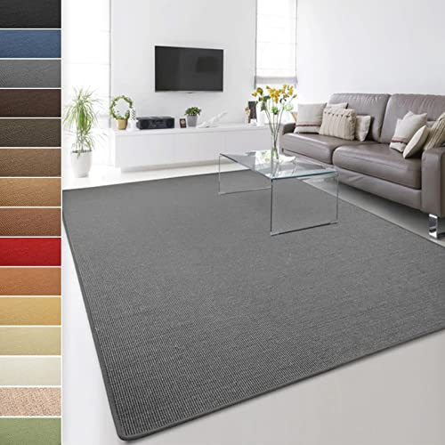 Floordirekt 100% reines Sisal - Sisalteppich - Teppich für Wohnzimmer - Naturfaser - Läufer (Grau, 200 x 240 cm)