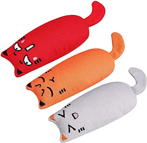 Bojafa Cat Catnip Toys for Indoor Cats: 3-Pack Soft Plush Kitten Toys for Scratching/Playing/Chewing/Teething Indoor