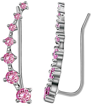 Elensan1 Bling Ohrklemmen 7 Kristalle 925er Sterling Silber Hypoallergen(Rosa)