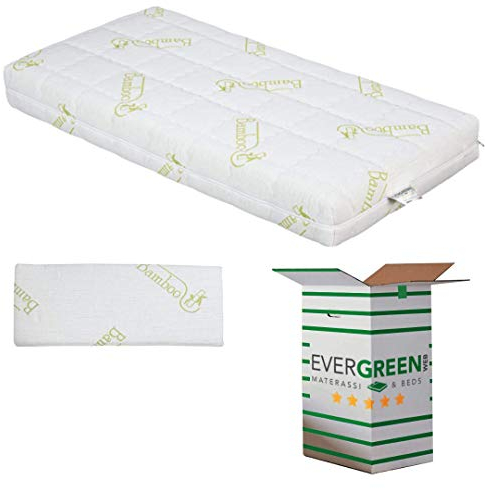 Evergreenweb - Babymatratze, 70 x 140 cm, aus Latex, dick, 12 cm, mit hypoallergenem Bambus, abnehmbarer Bezug für Kinderbett, kleines Bett, Babytragetasche, Wiege – mit Kissen – Olaf