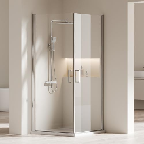 Heilmetz® Duschkabine Eckeinstiseg 90 x 90cm Duschabtrennung mit Pendeltür Doppelt Duschtür Schwingtür Glastür Duschwand 6mm ESG Sicherheitsglas mit Beidseitiger Nano-Beschichtung Höhe 195cm
