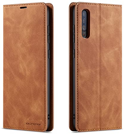 QLTYPRI Hülle für Samsung Galaxy A50, Premium Dünne Ledertasche Handyhülle mit Kartenfach Ständer Flip Schutzhülle Kompatibel mit Samsung Galaxy A30S A50 A50S - Braun