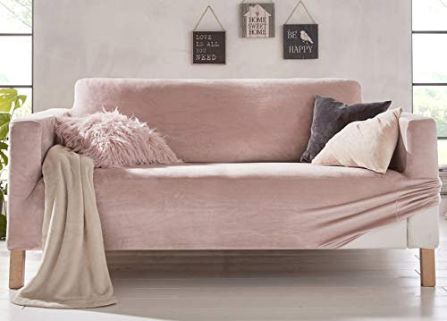 Biancheriaweb Housse de canapé élastique Effet Velours modèle très Doux Couleur Poudre 3 Places