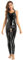 TiaoBug Damen Wetlook Bodysuit Ouvert Hose Latex Catsuit Lack Leder Overall Jumpsuit Ärmellos Tank Top Hot Pants Sexy Dessous Gogo Clubwear Schwarz XL