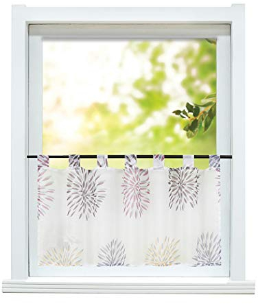 ESLIR Scheibengardine modern Bistrogardine Küche Gardinen Transparent Vorhänge mit Schlaufen Kurzgardine Voile Kreis Muster Violett HxB 45x120cm 1 Stück