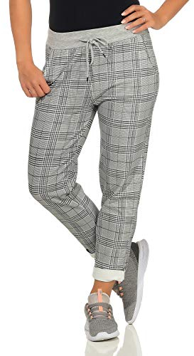 GRINGO Damen Sweatpants Boyfriend Freizeithose Jogginghose Sporthose One Size (Kariert grau)