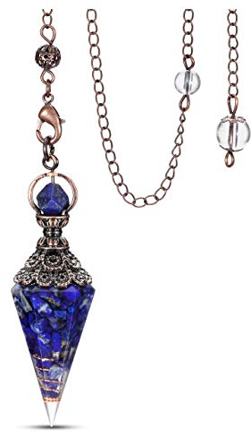 JSDDE Vintage Harz Edelstein Pendel Farbverlauf Heilsteine Pendulum Blume wire wrap Pendel Anhänger mit Kette für Reiki Heilung Dowsing Scrying Balance Armband (Lapislazuli)
