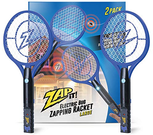 Zap It Bug Zapper - Raqueta de matamoscas recargable, matamoscas eléctrico, exterminador de mosquitos, 4.000 voltios, cable de carga USB, paquete de 2 (grande, azul)